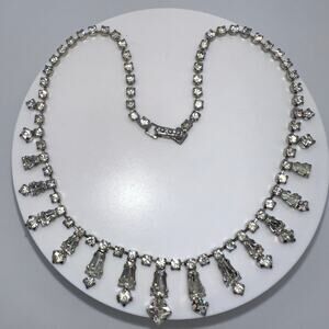 La Rel 1950s vintage silver tone clear glass rhinestones swag collar necklace
